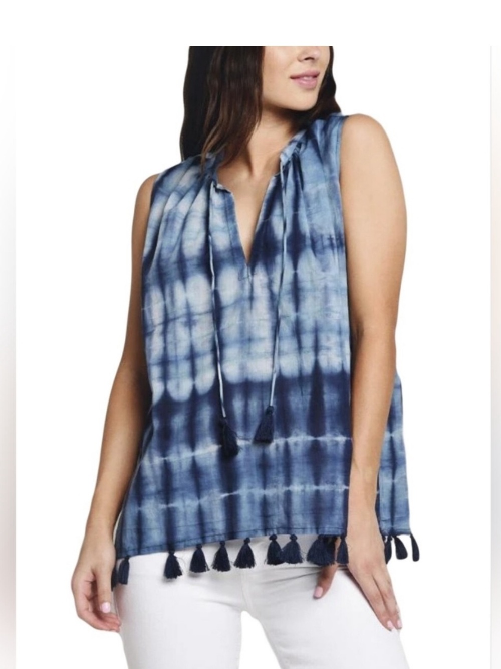 Roller Rabbit Blue Tie-Dye Tassel Tank size M